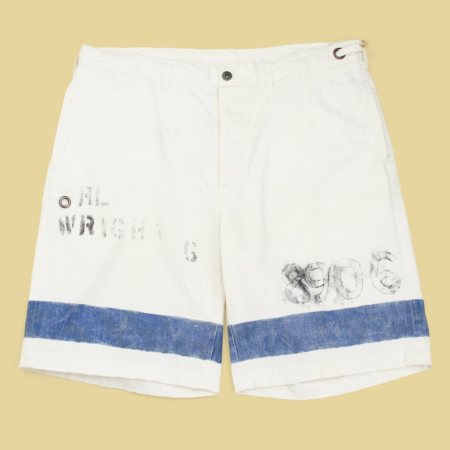 Polo Ralph Lauren Stenciled Nautical Stripe Distressed White Denim Shorts