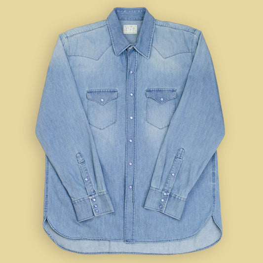 Wythe Lightwash Denim Pearl Snap Western Shirt