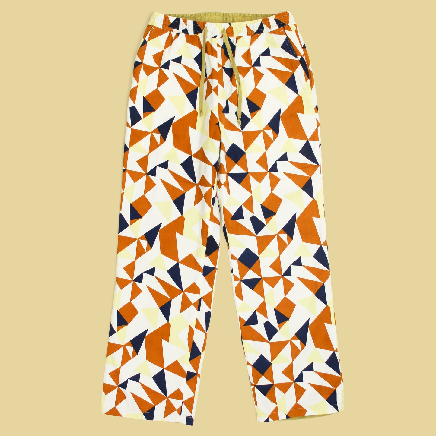 Niche Geometric Print Cotton Twill Elastic Waist Reversible Pants