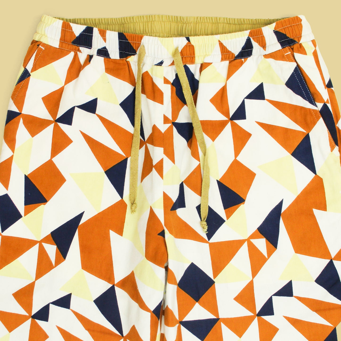 Niche Geometric Print Cotton Twill Elastic Waist Reversible Pants