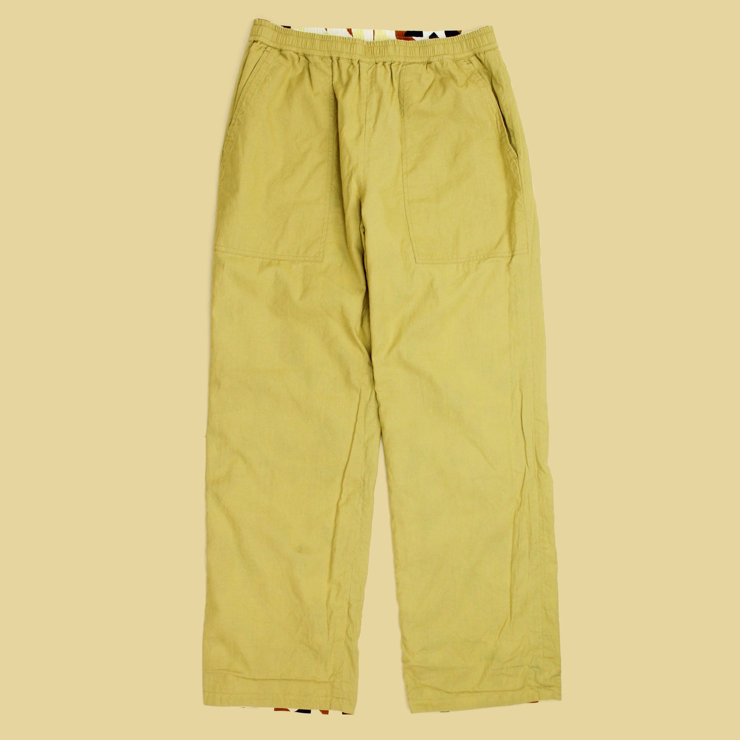 Niche Geometric Print Cotton Twill Elastic Waist Reversible Pants