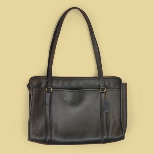Coach Olive Leather Shoulder Strap Zippered Briefcase Bag