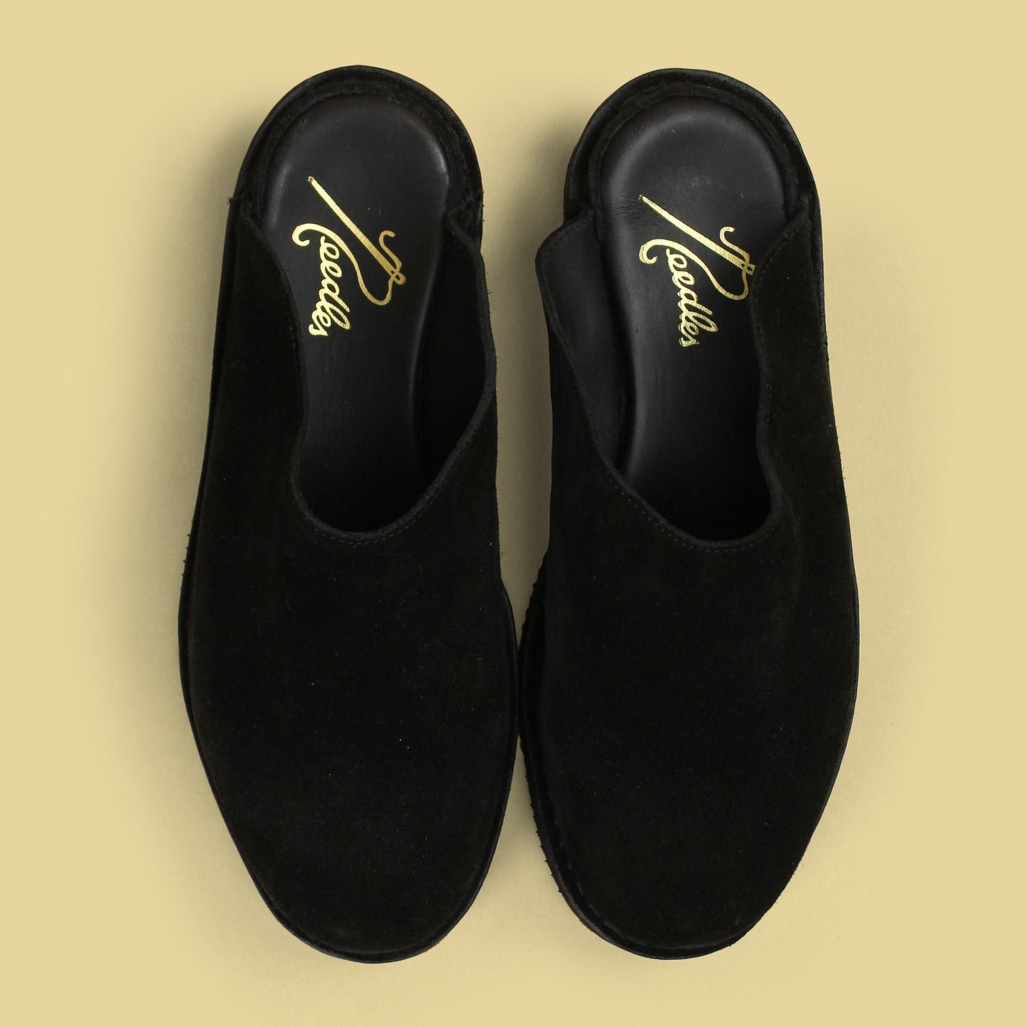 Needles Black Suede Wedge Sole Mountain Clog