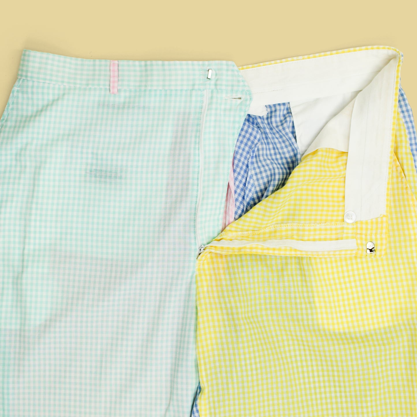 Vintage Wedgewood By Asher Gingham Cotton Mismatched Four-Panel Pants