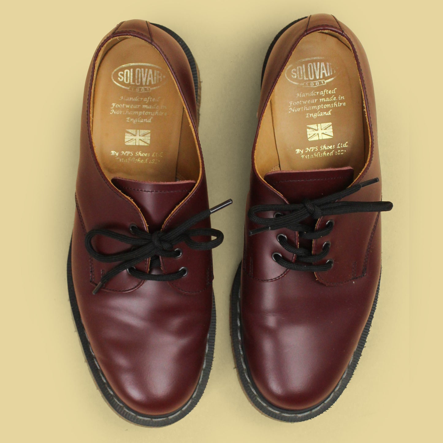 Solovair Oxblood Hi-Shine Leather Gibson Shoes