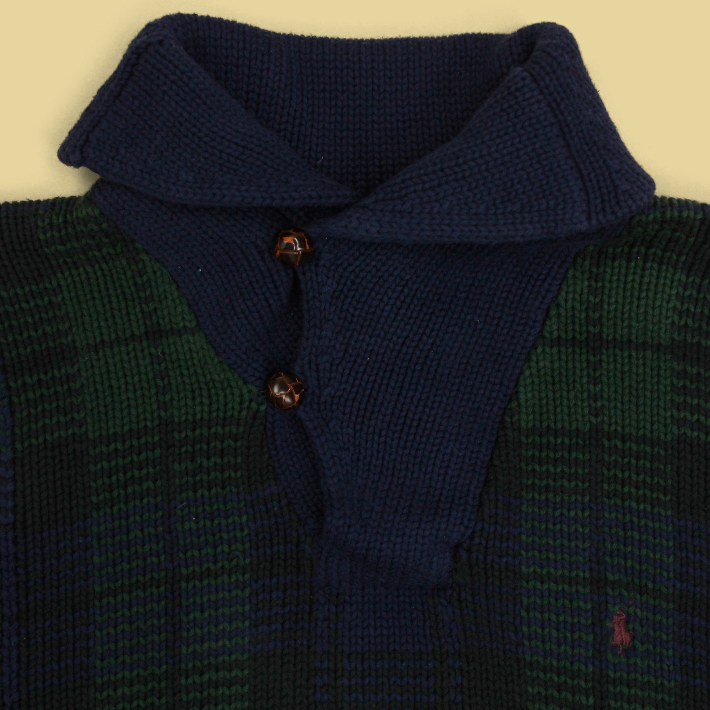 Polo Ralph Lauren Black Watch Intarsia Knit Cotton Shawl Collar Sweater