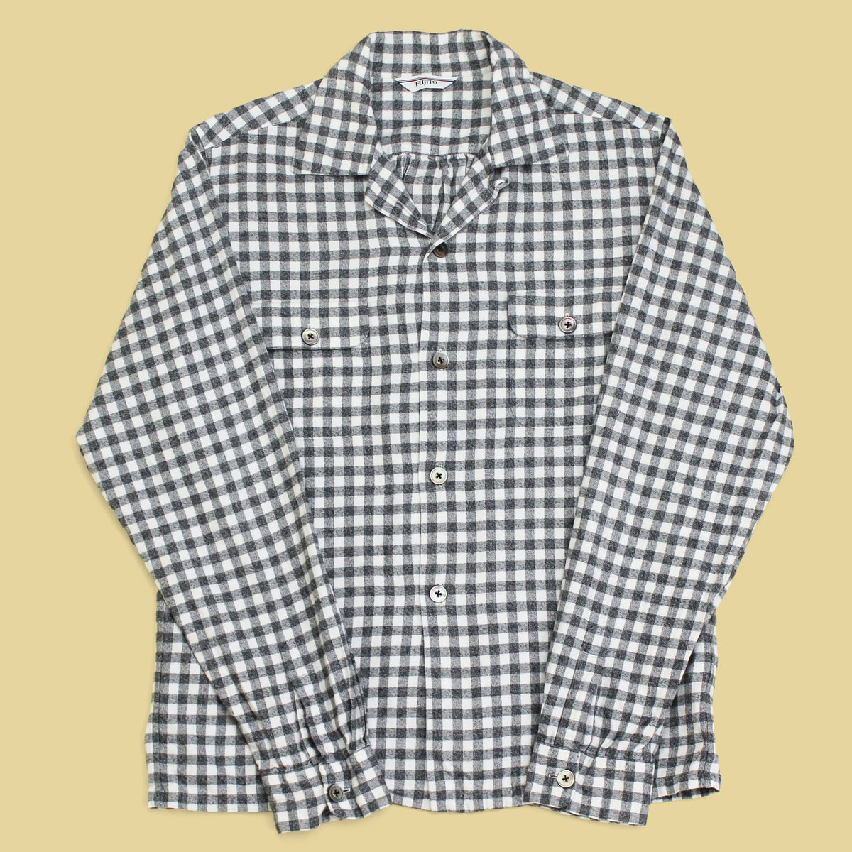Fujito Gingham Cotton Flannel Camp Collar Button Up Shirt
