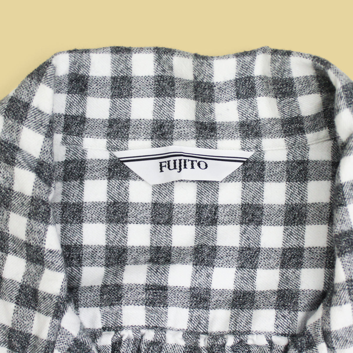 Fujito Gingham Cotton Flannel Camp Collar Button Up Shirt