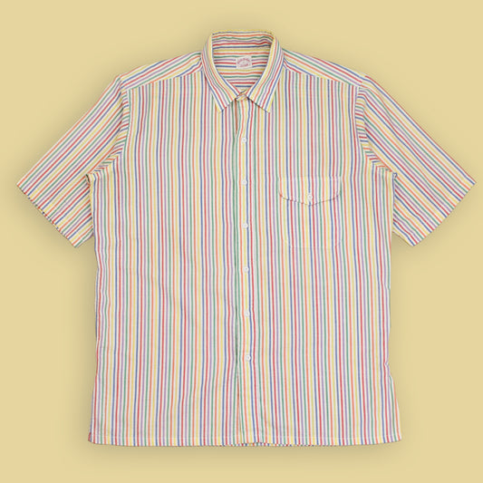 Brooks Brothers Rainbow Stripe Seersucker Short Sleeve Button-Up