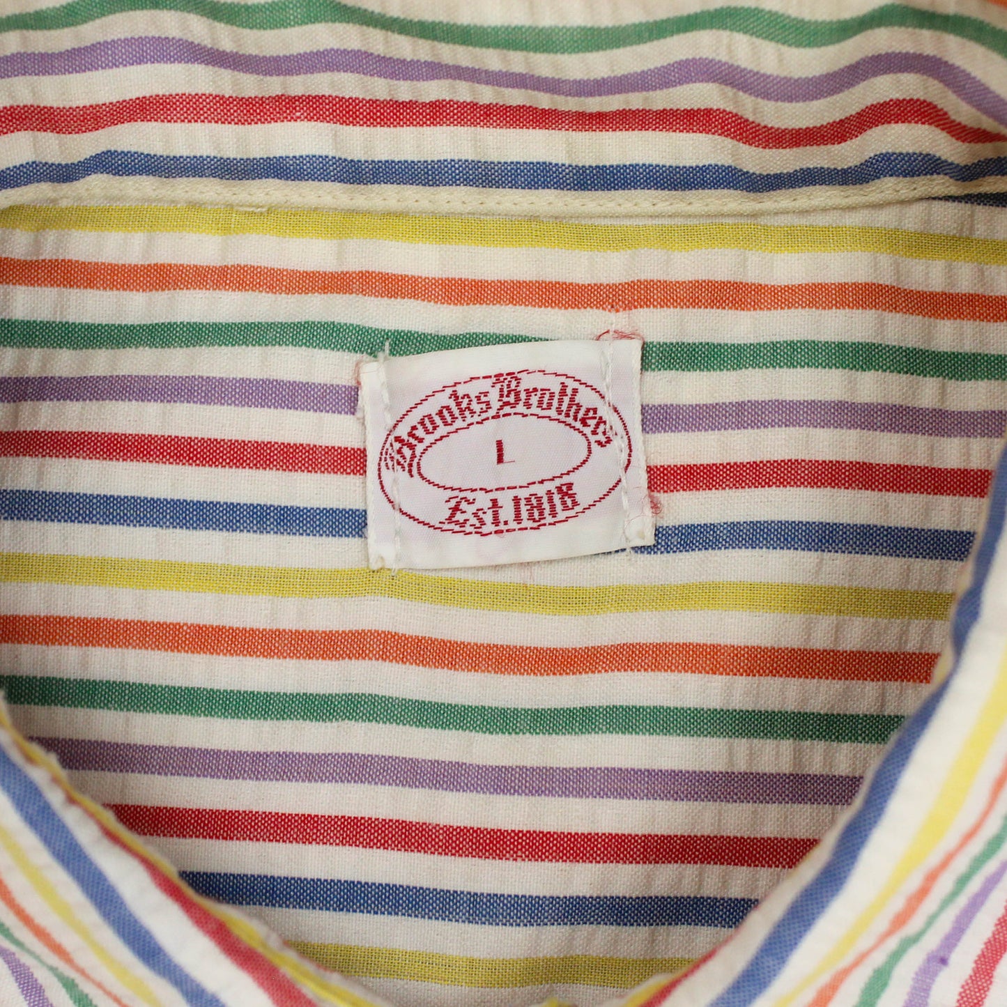Brooks Brothers Rainbow Stripe Seersucker Short Sleeve Button-Up