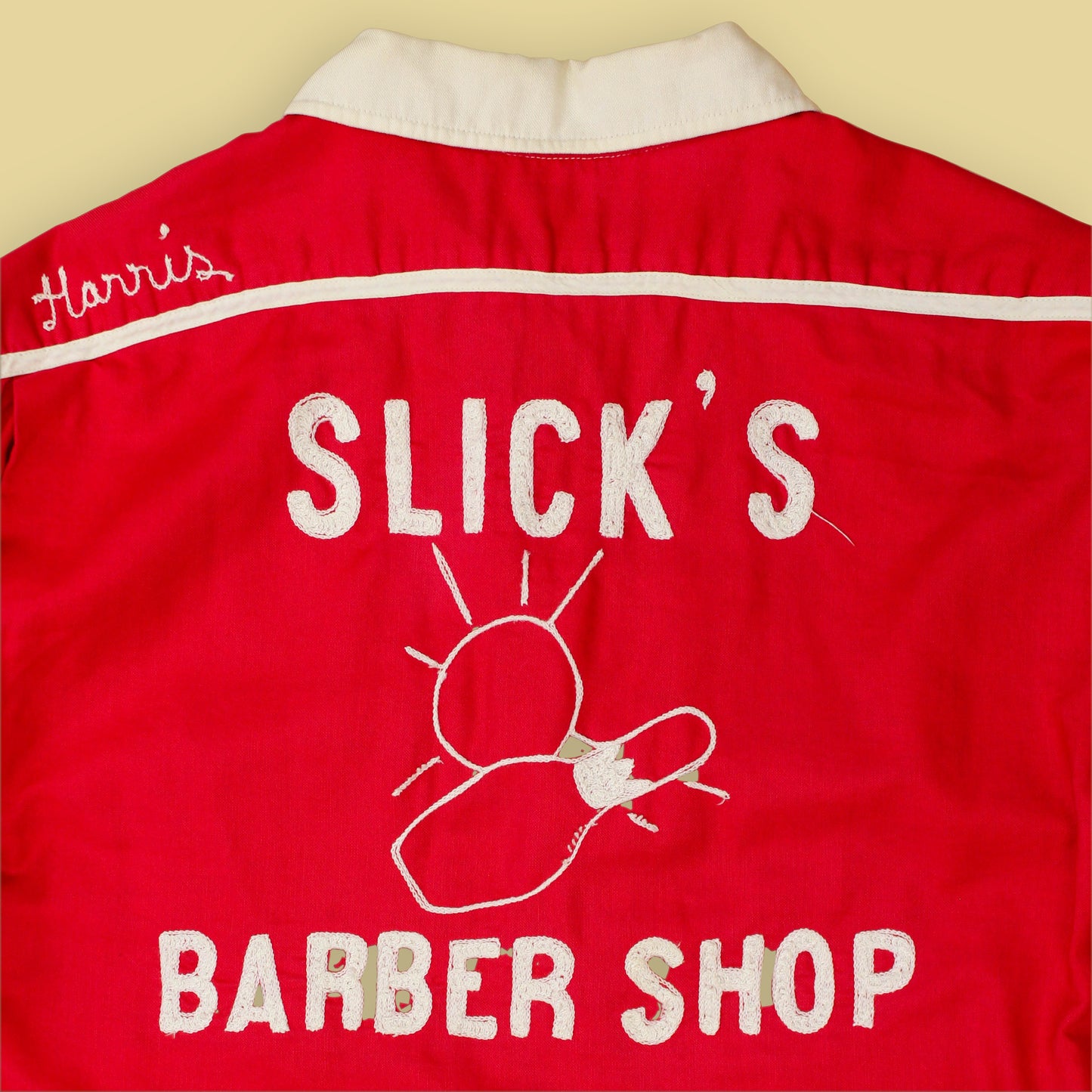 Hilton "Slick's Barber Shop" Chainstitch Embroidered Quarter Zip Bowling Shirt