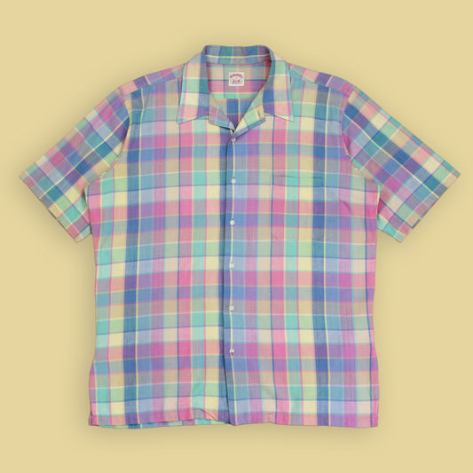 Brooks Brothers Madras Camp Collar Short Sleeve Button-Up Shirt