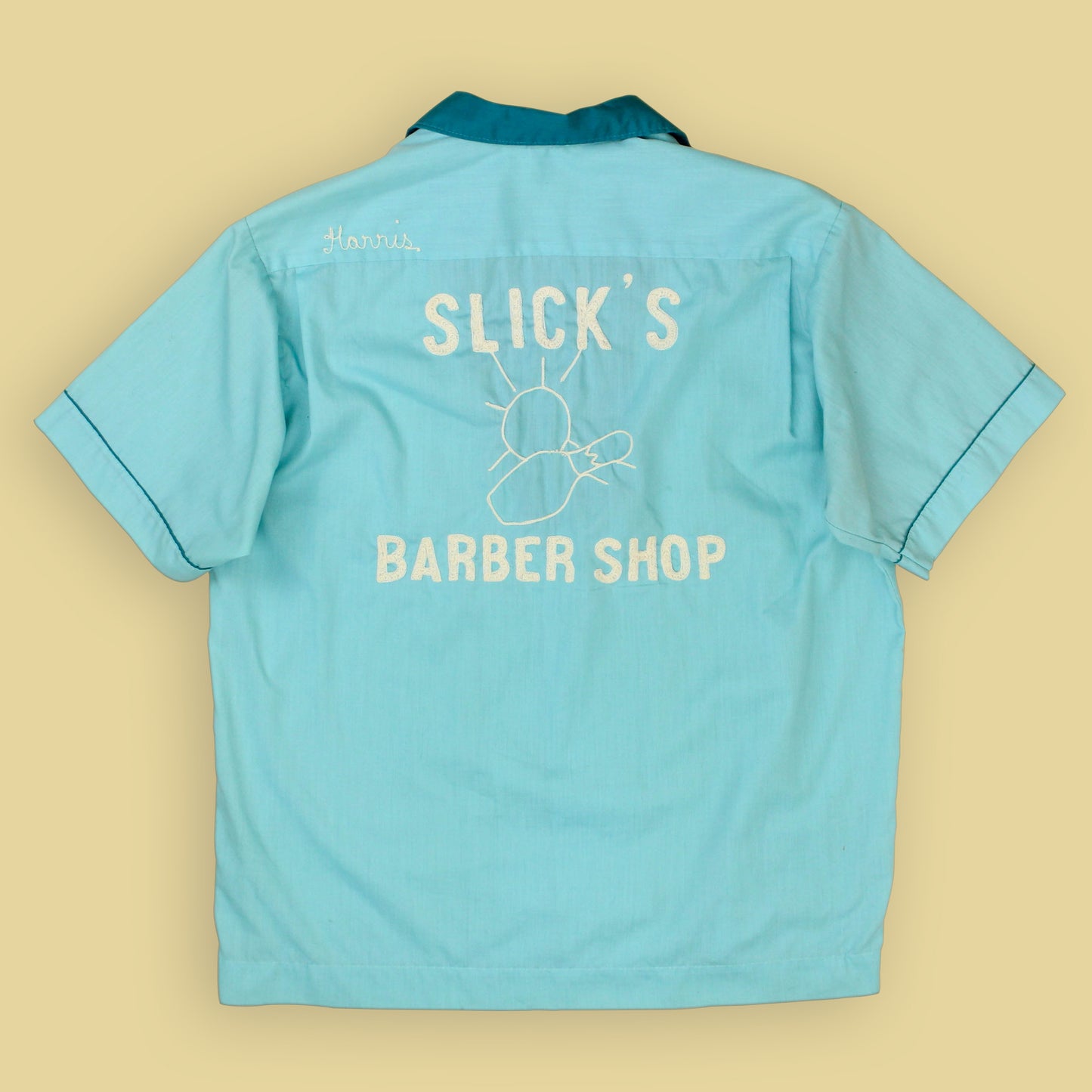 Nat Nast "Slick's Barber Shop" Chainstitch Embroidered Two-Tone Bowling Shirt