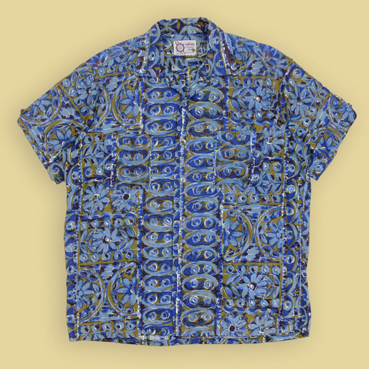 Duke of Hollywood Floral Mod Print Rayon Loop Collar Shirt
