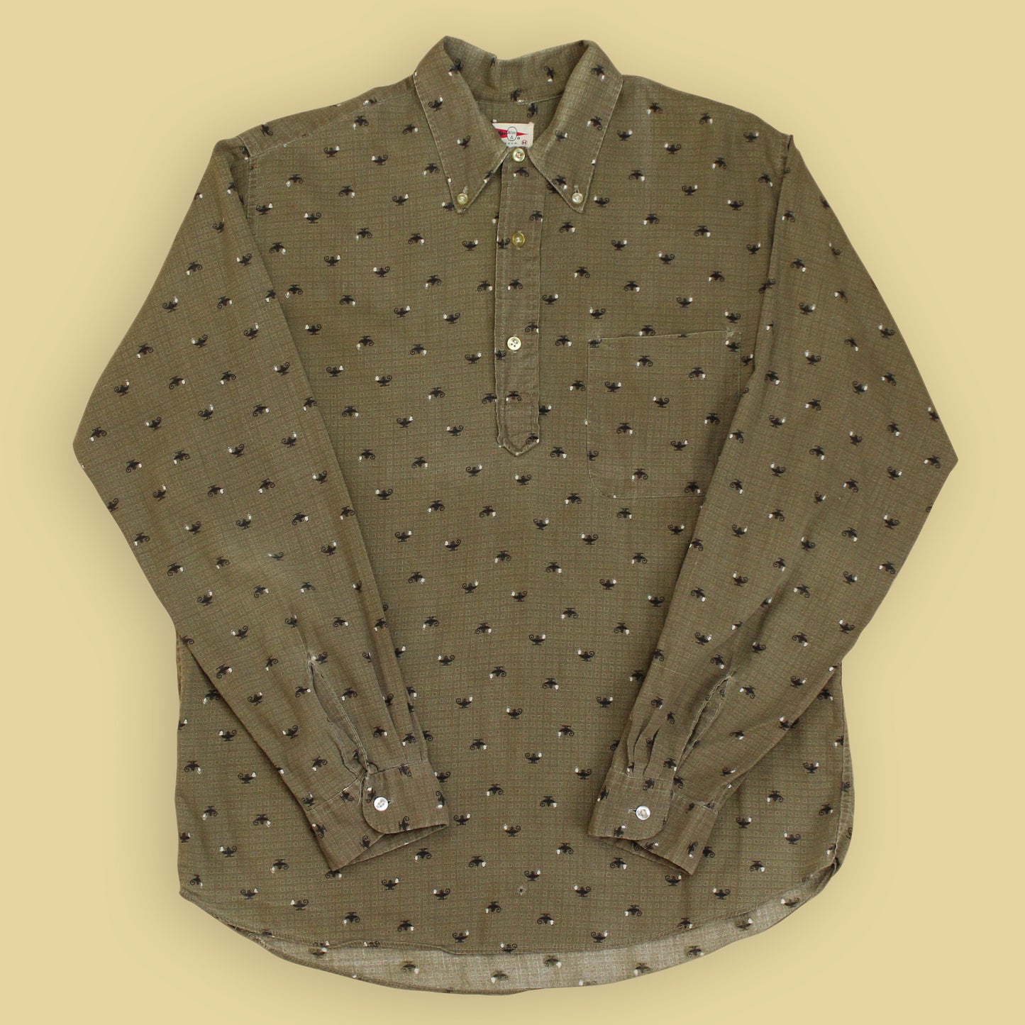 Allen A Latern Print Cotton Long Sleeve Popover Shirt