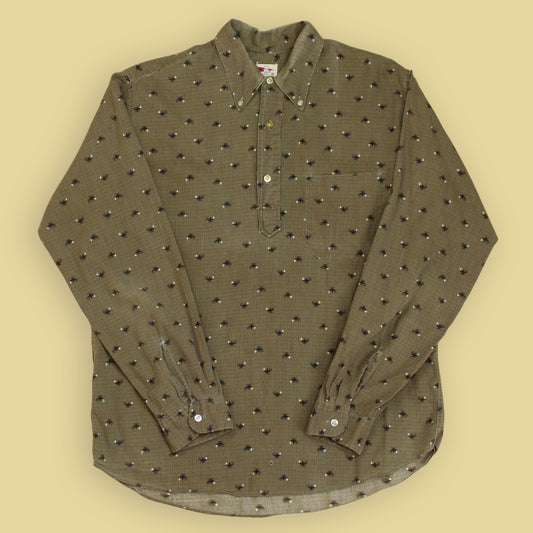 Allen A Latern Print Cotton Long Sleeve Popover Shirt