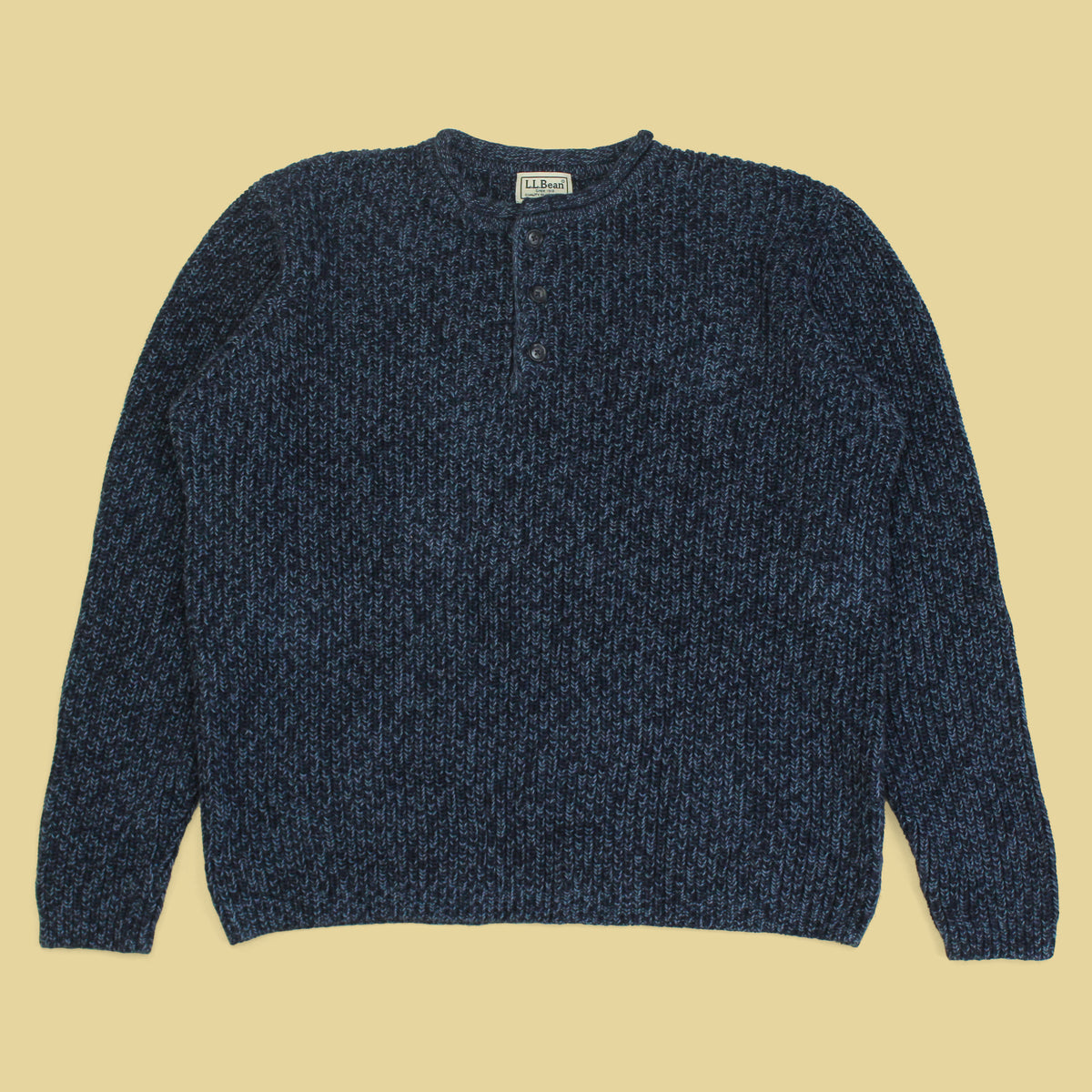 L.L. Bean Ribbed Knit Cotton Henley Rollneck Sweater