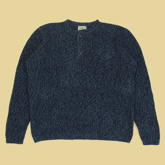 L.L. Bean Ribbed Knit Cotton Henley Rollneck Sweater