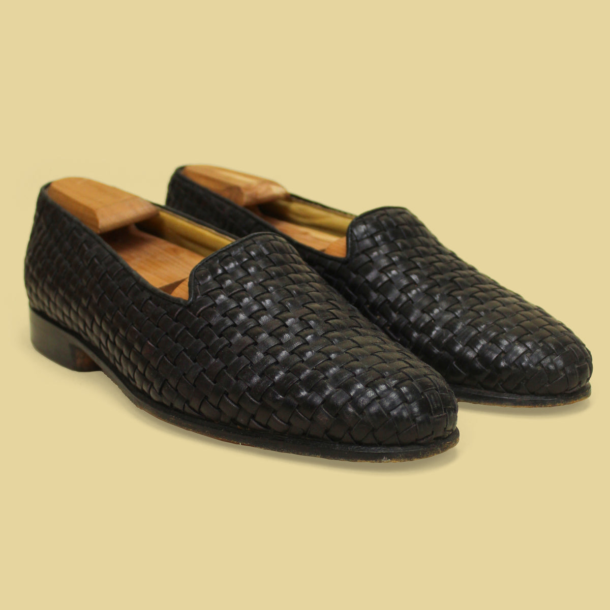 Vintage Cable & Co Black Woven Leather Venetian Loafers 12