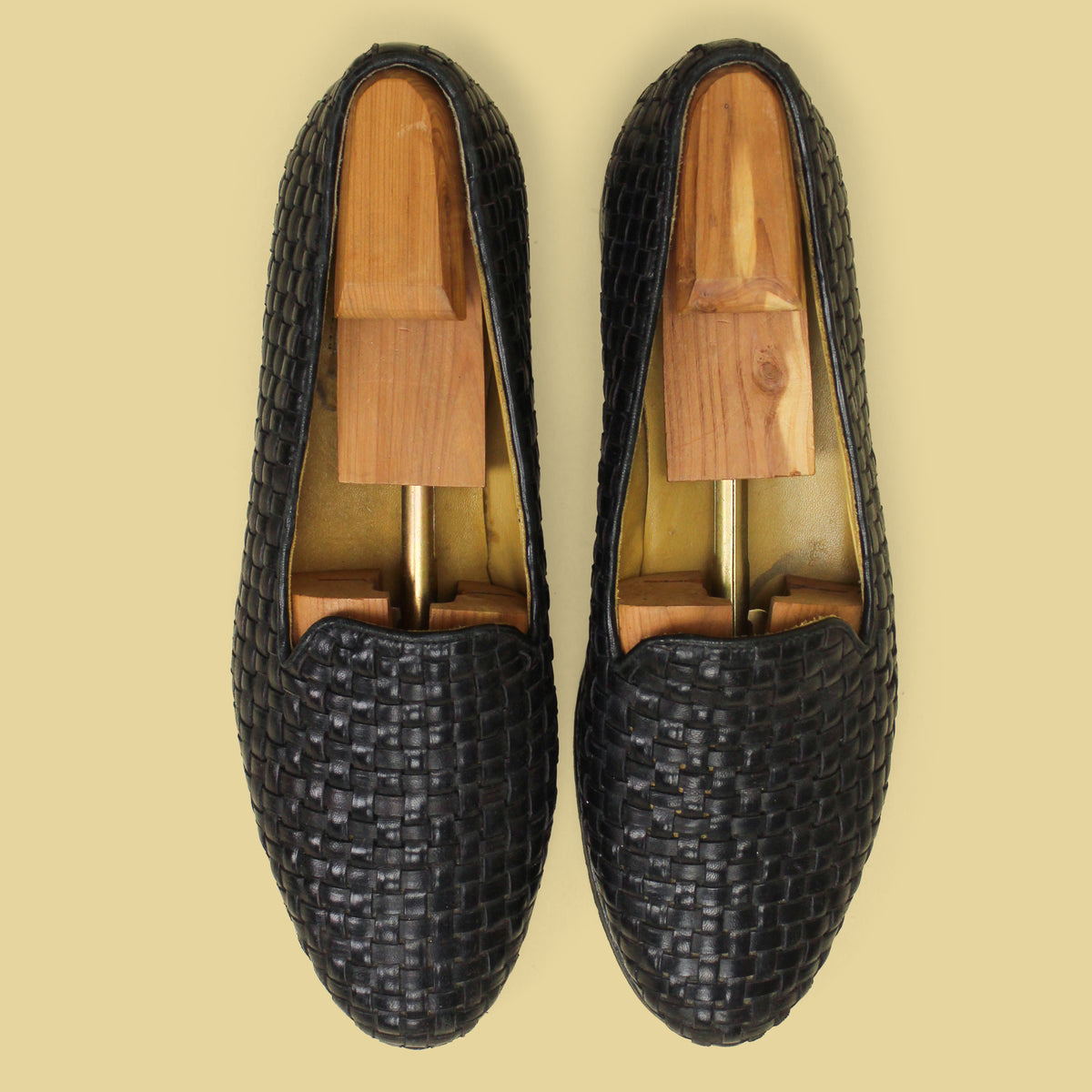 Vintage Cable & Co Black Woven Leather Venetian Loafers 12