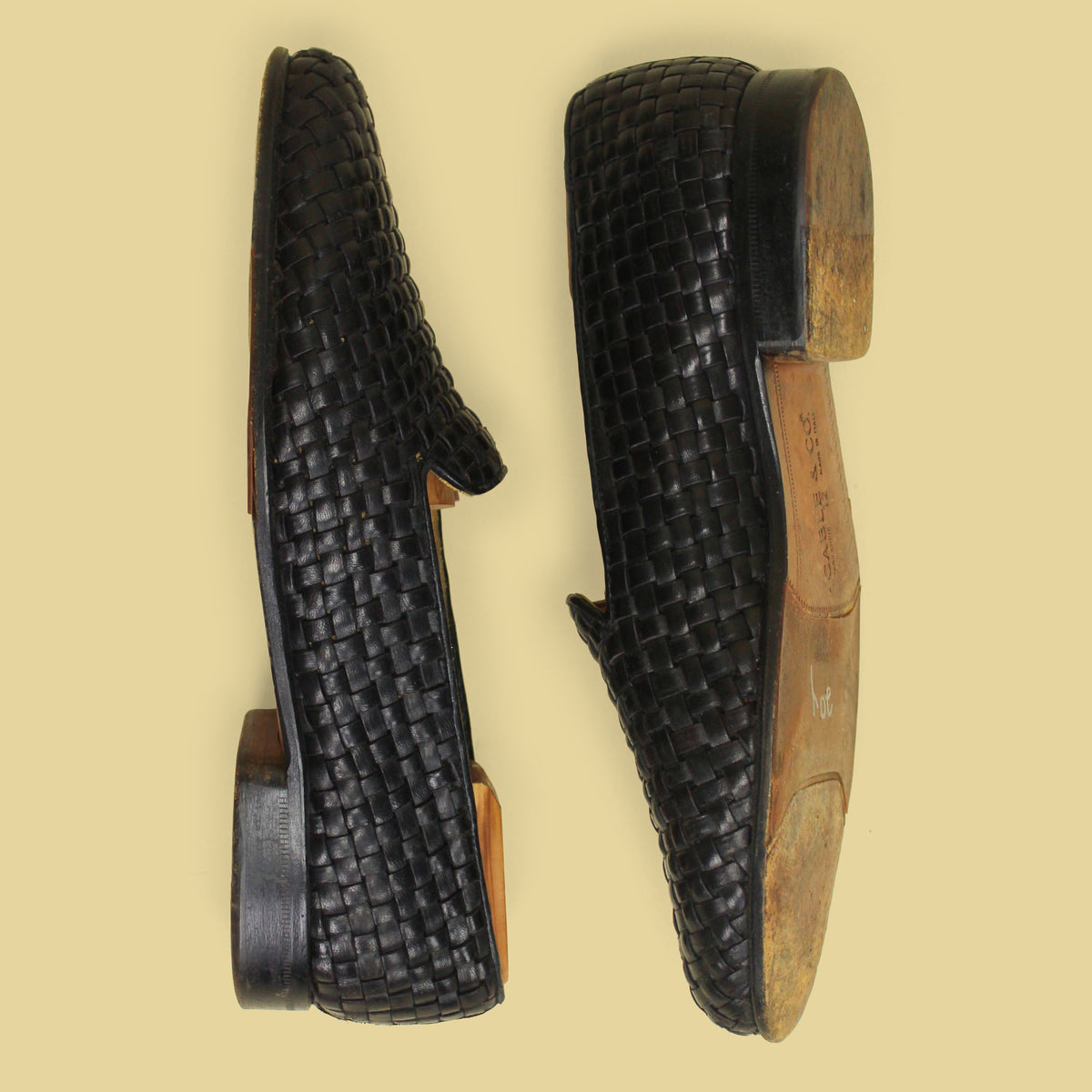 Vintage Cable & Co Black Woven Leather Venetian Loafers 12