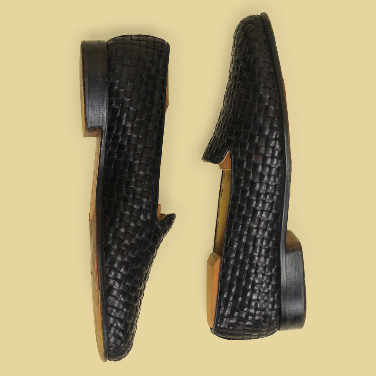 Vintage Cable & Co Black Woven Leather Venetian Loafers 12