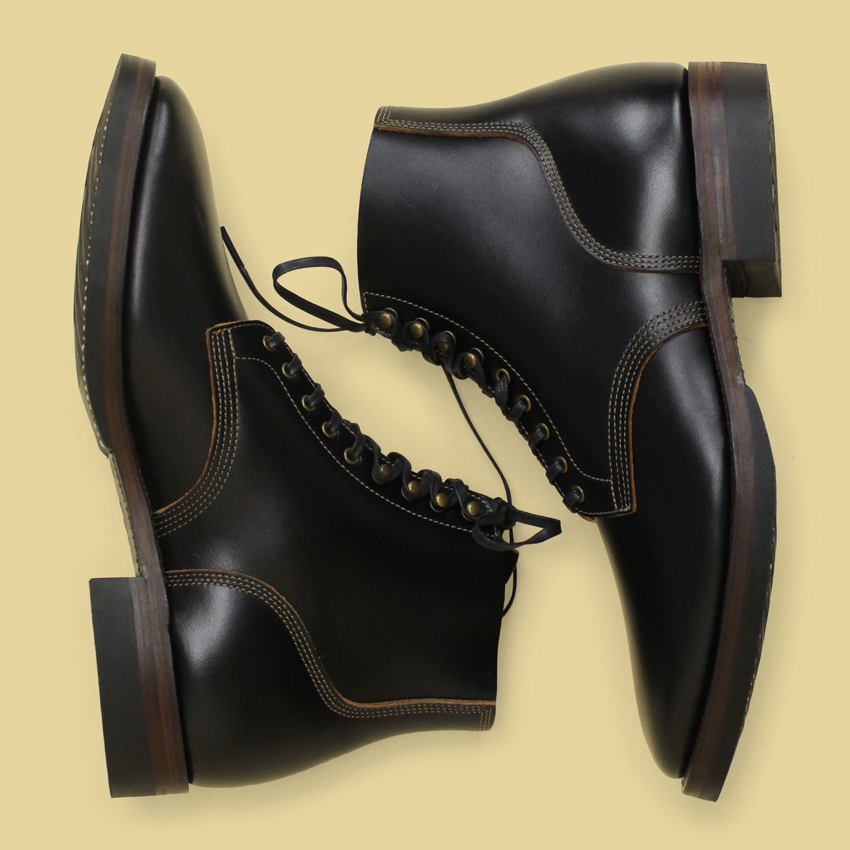 LuosJiet Black Waxed Leather Boondocker Boots 44.5