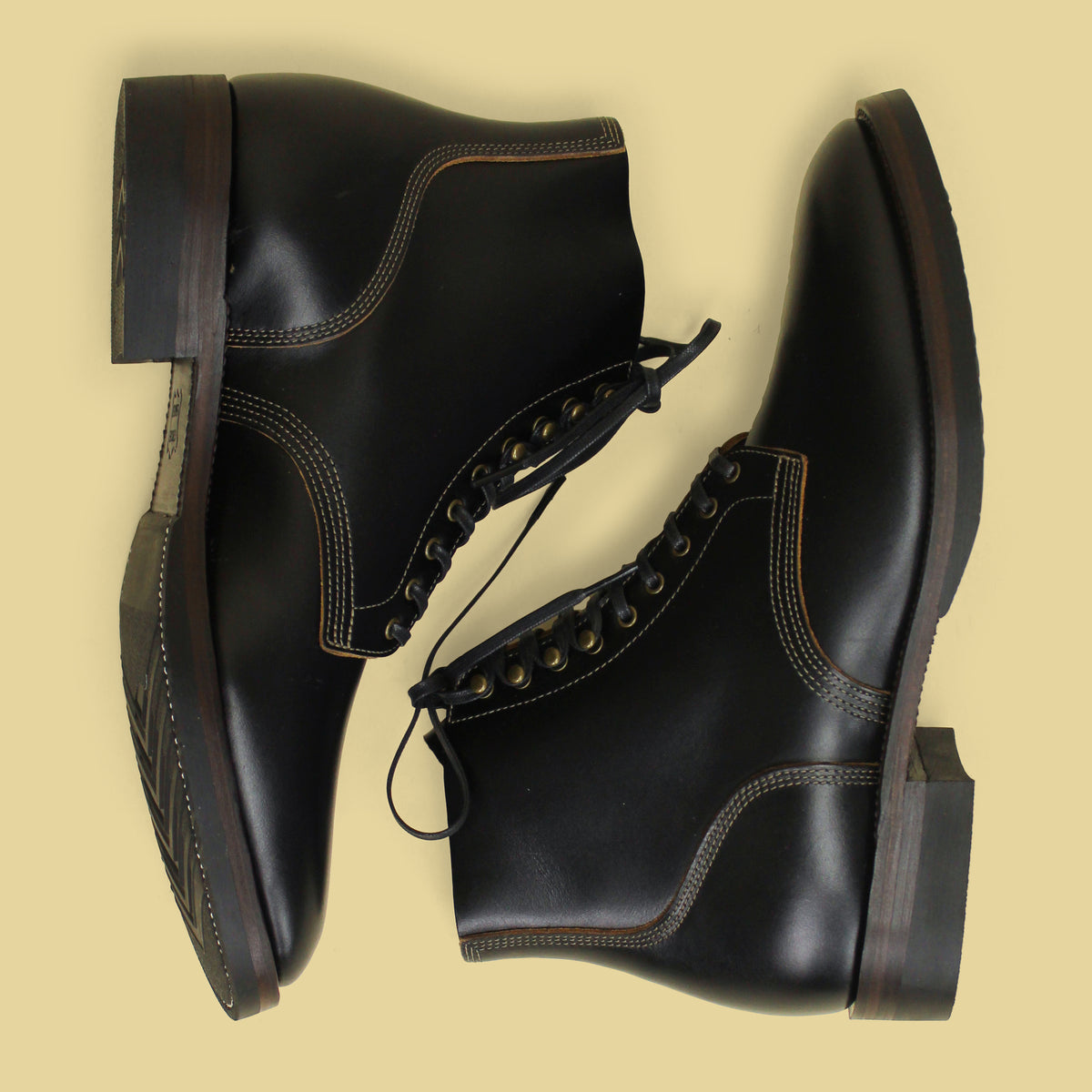LuosJiet Black Waxed Leather Boondocker Boots 44.5