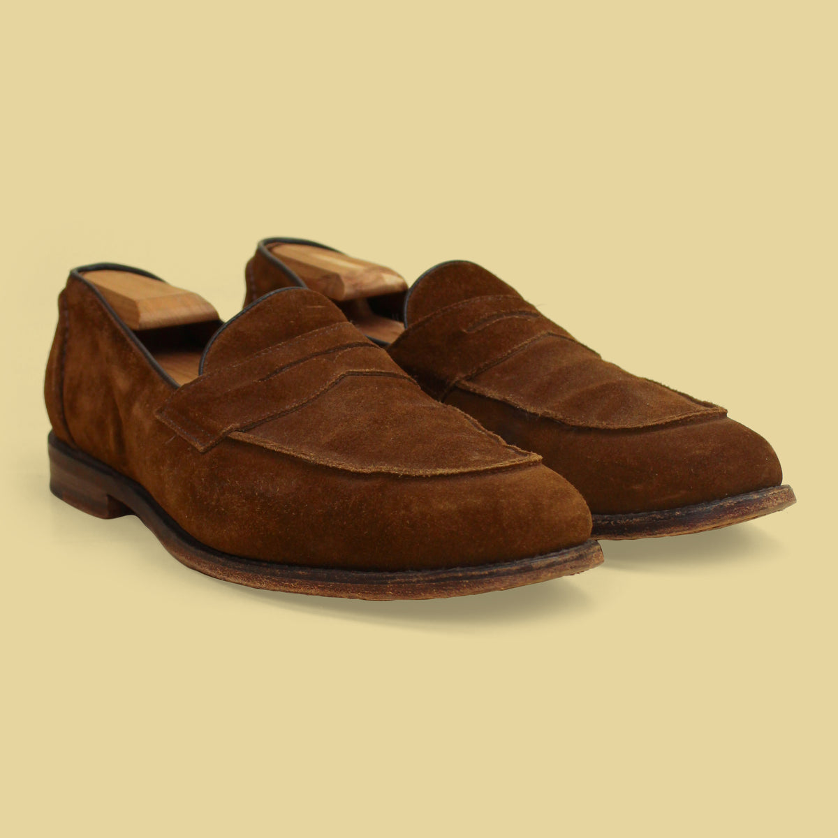 Ralph Lauren Purple Label Chocolate Suede Penny Loafers 10.5