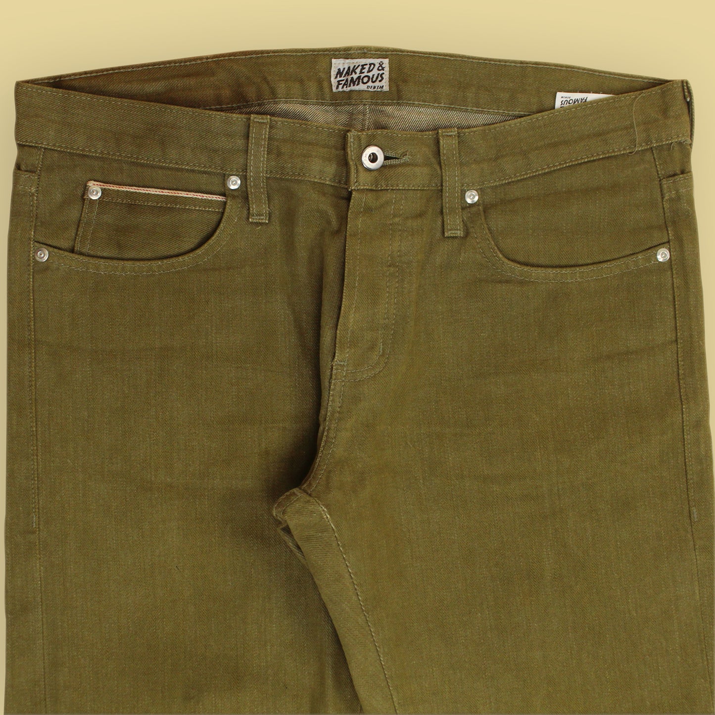 Naked & Famous x Tenue De Nimes 13oz Olive Selvedge Denim Skinny Guy Jeans