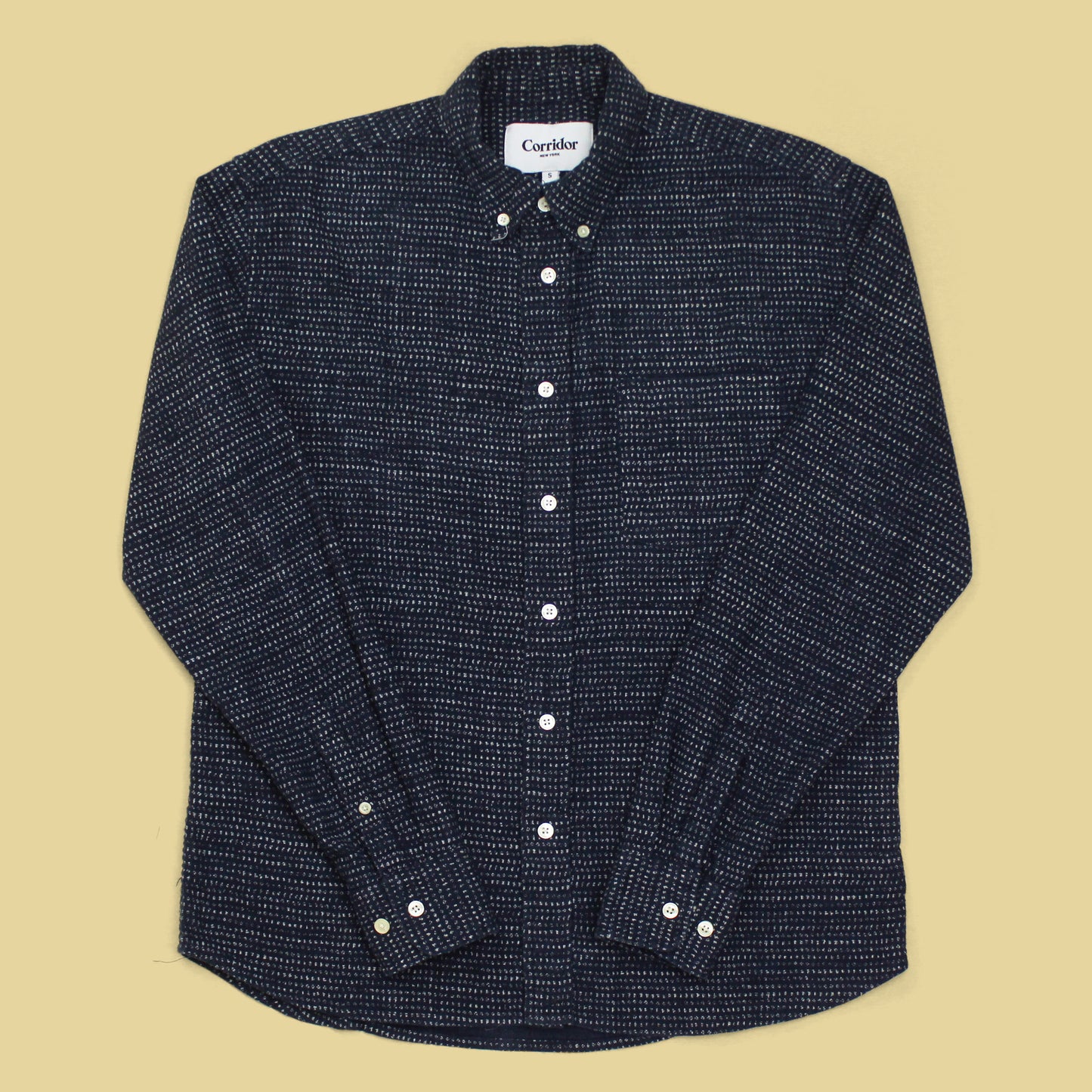 Corridor Japanese Dot Print Indigo-Dyed Cotton Button Down Shirt