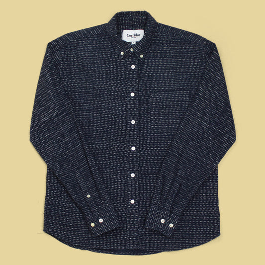 Corridor Japanese Dot Print Indigo-Dyed Cotton Button Down Shirt