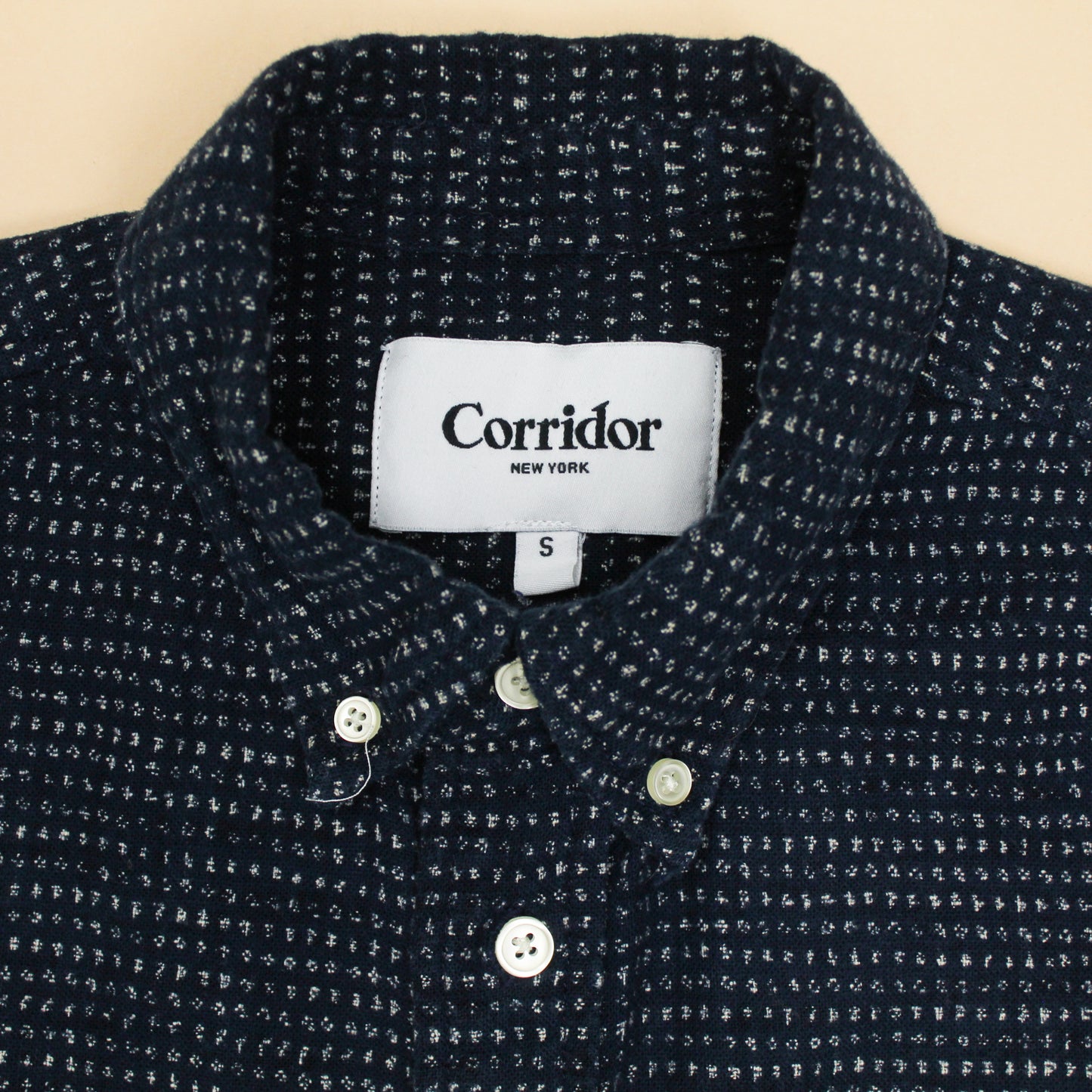 Corridor Japanese Dot Print Indigo-Dyed Cotton Button Down Shirt
