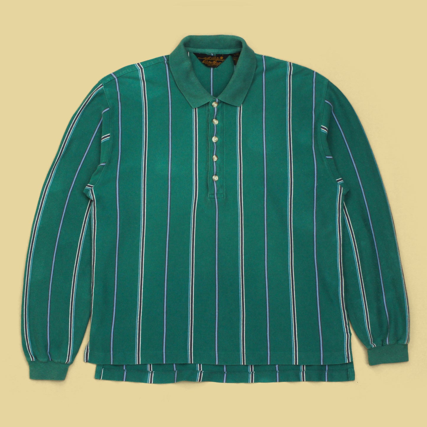Vintage Eddie Bauer Vertical Stripe Cotton Jersey Long Sleeve Polo Shirt