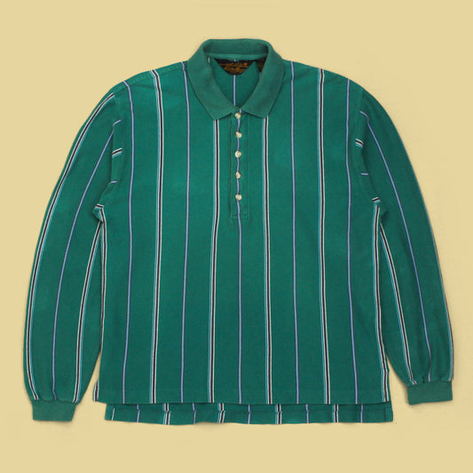 Vintage Eddie Bauer Vertical Stripe Cotton Jersey Long Sleeve Polo Shirt