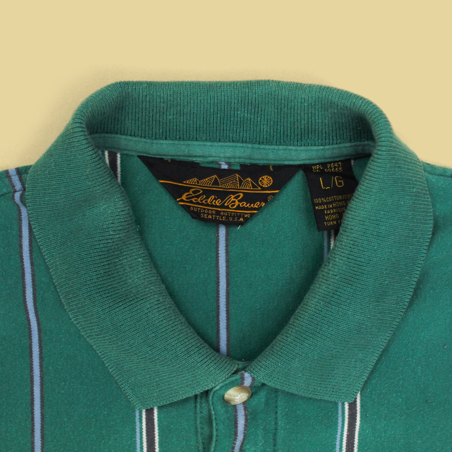 Vintage Eddie Bauer Vertical Stripe Cotton Jersey Long Sleeve Polo Shirt