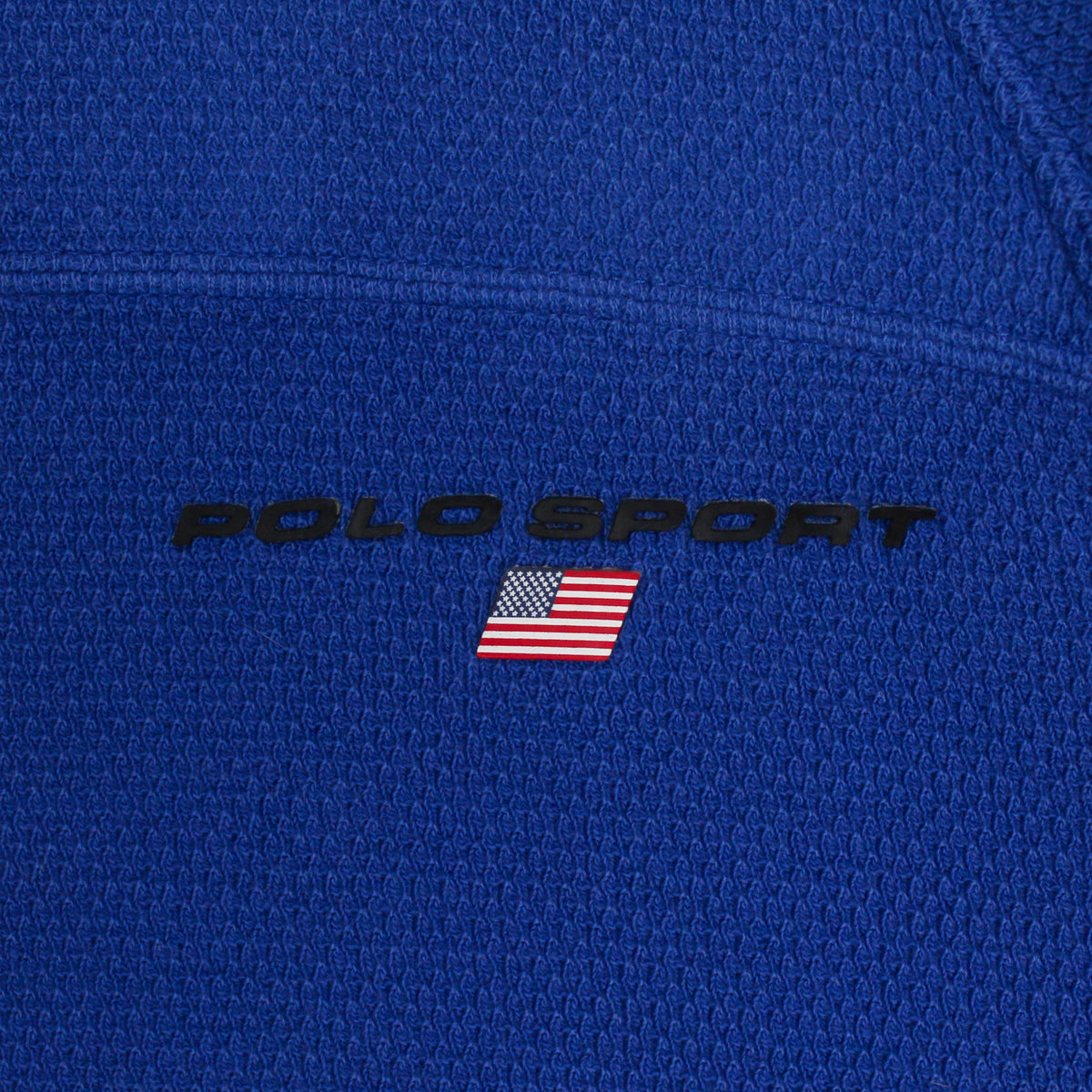 Vintage Polo Sport Textured Knit Cotton Paneled Long Sleeve Polo Shirt