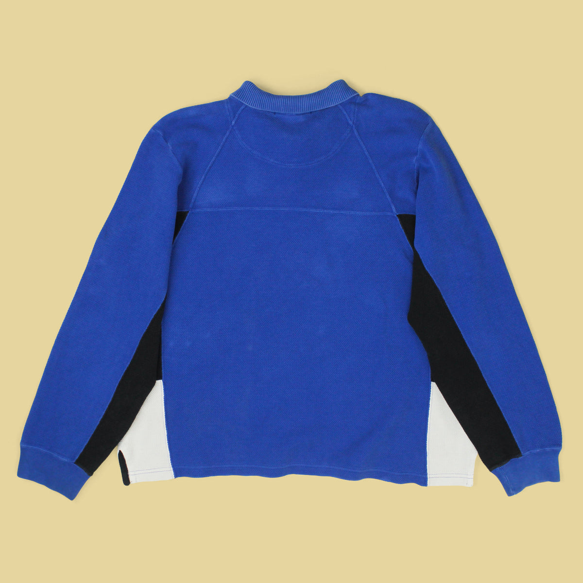 Vintage Polo Sport Textured Knit Cotton Paneled Long Sleeve Polo Shirt