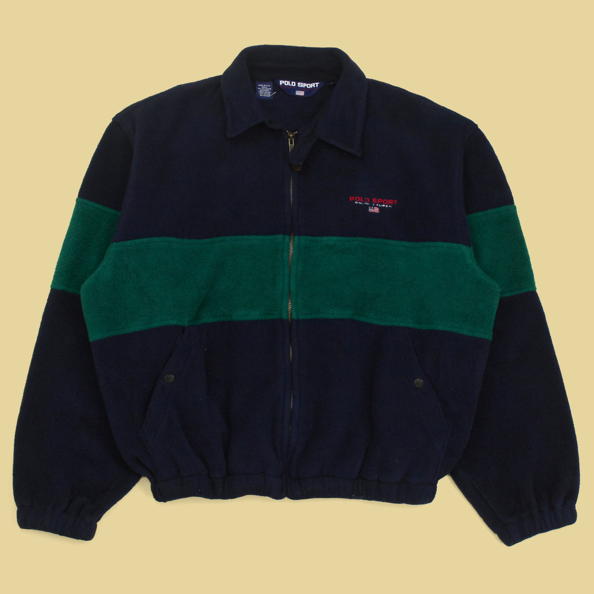 Vintage Polo Sport Block Stripe Fleece Harrington Swing Jacket