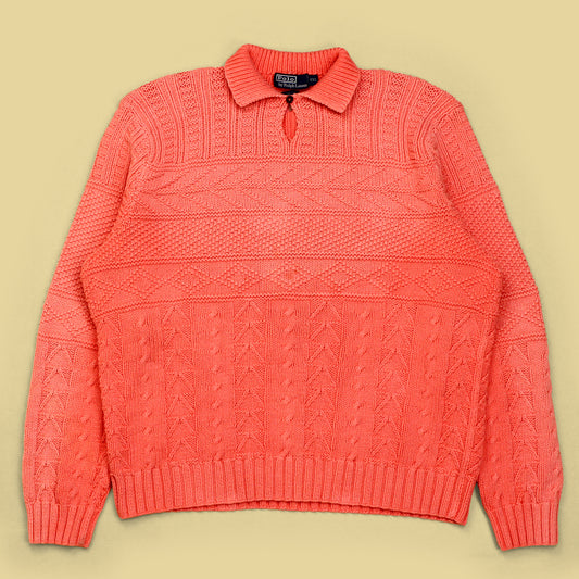 Vintage Polo Ralph Lauren Cotton Linen Collared Fisherman Sweater