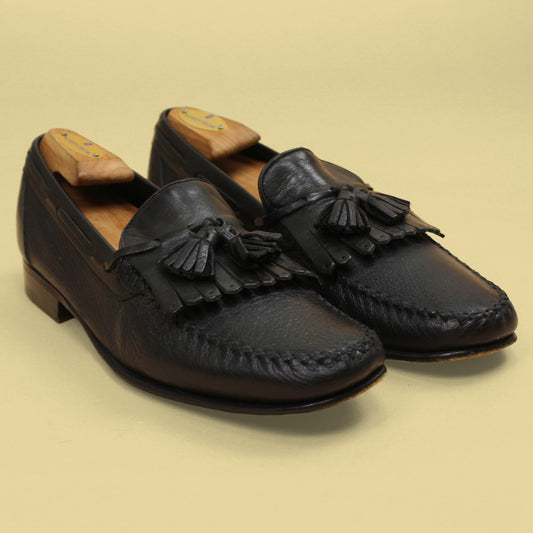 Bally Black Leather Kiltie Tassel Unlined Cirasco Loafers