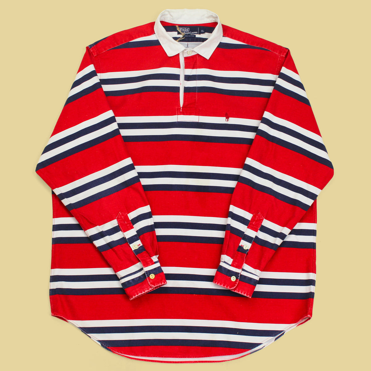 Vintage Polo Ralph Lauren Printed Stripe Twill Cotton Rugby Shirt