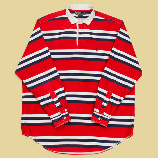 Vintage Polo Ralph Lauren Printed Stripe Twill Cotton Rugby Shirt