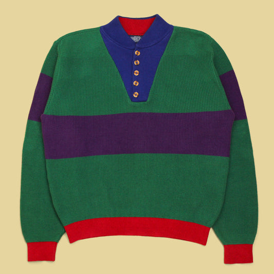 Vintage Lands' End Cotton Color Block Stripe Henley Sweater