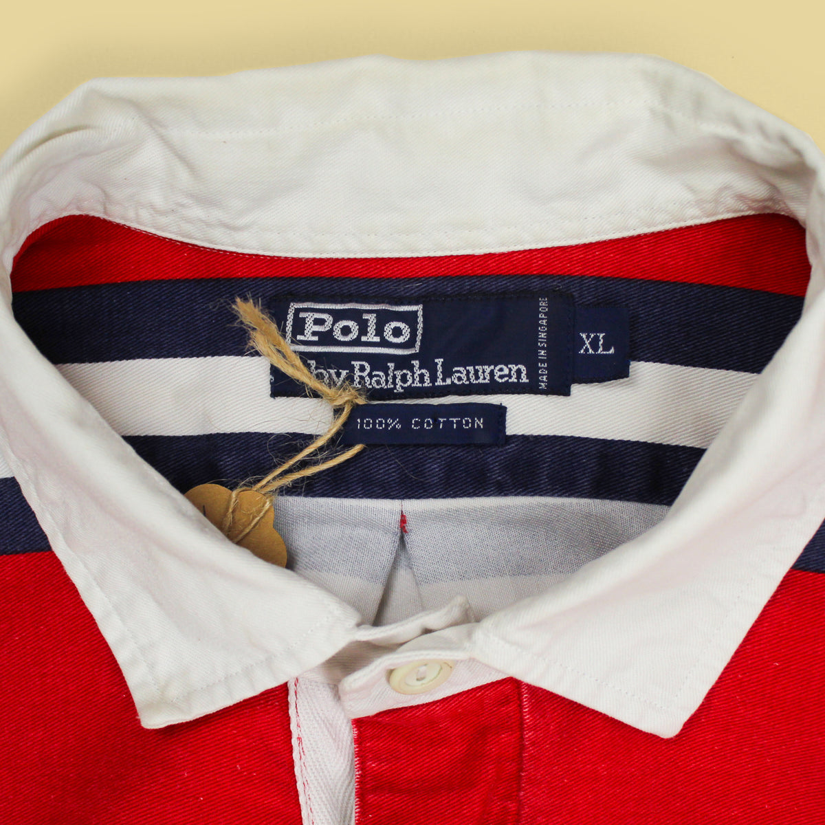 Vintage Polo Ralph Lauren Printed Stripe Twill Cotton Rugby Shirt