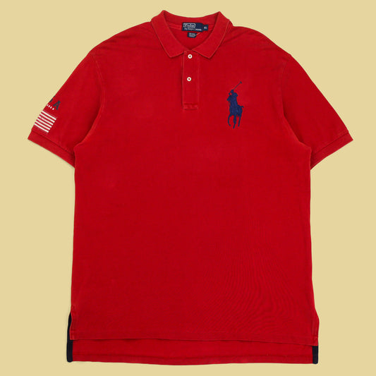 Polo Ralph Lauren USA Flag Patch Big Pony Embroidered Pique Knit Polo Shirt