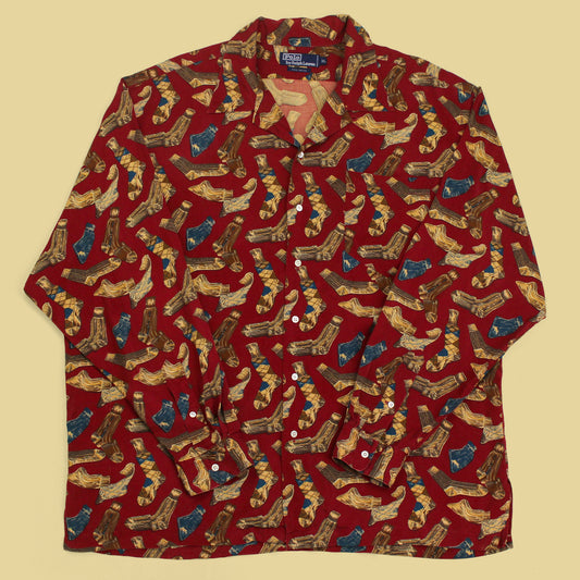 Vintage Polo Ralph Lauren Socks Print Rayon Camp Collar Button-Up Shirt