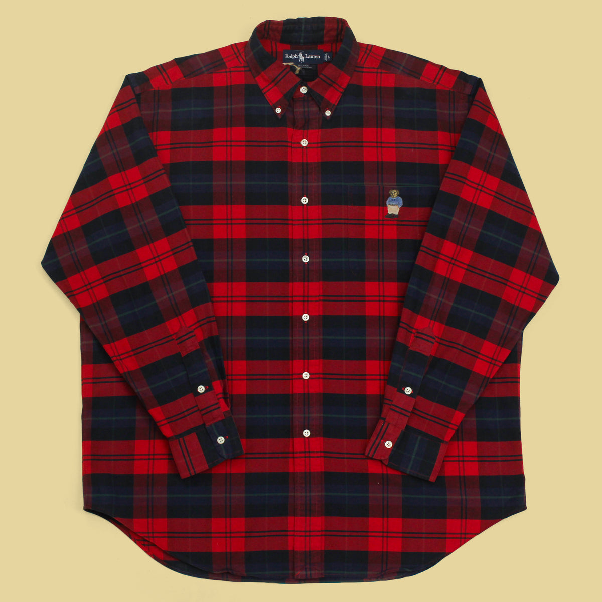 Vintage Polo Ralph Lauren Bear Embroidered Tartan Cotton Button-Down Blake Shirt