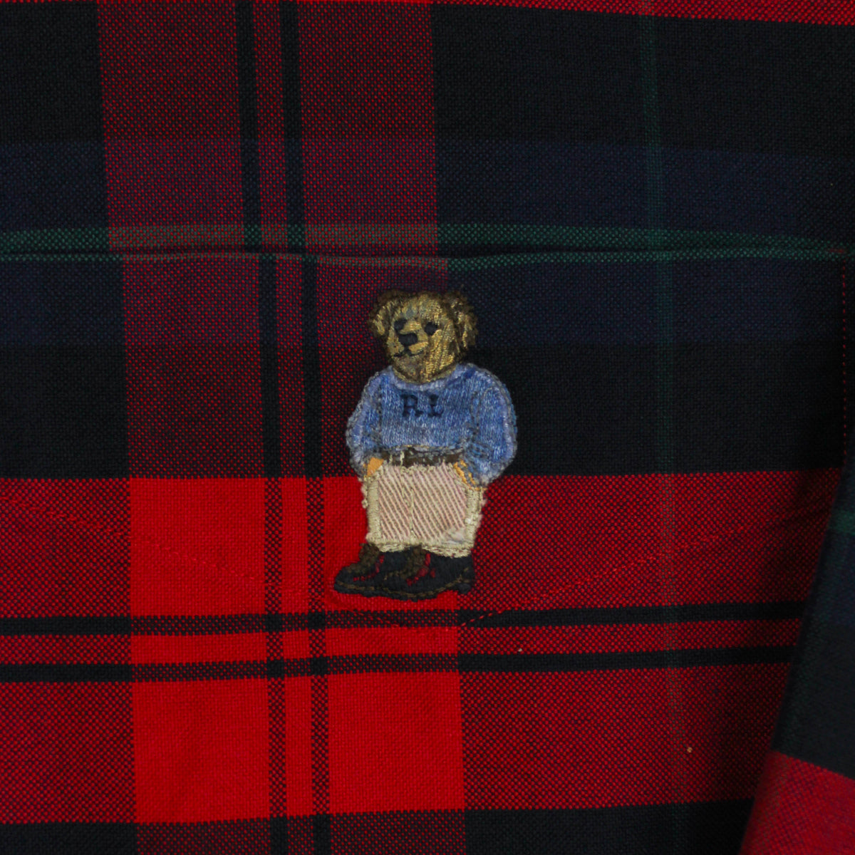 Vintage Polo Ralph Lauren Bear Embroidered Tartan Cotton Button-Down Blake Shirt
