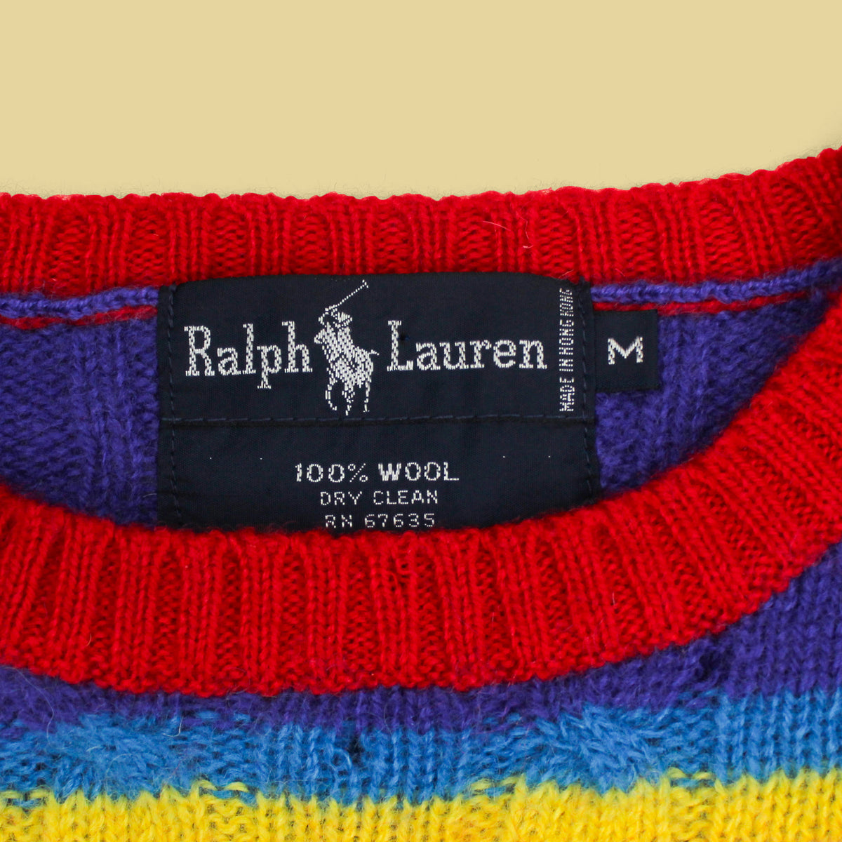 Vintage Polo Ralph Lauren Variegated Stripe Cable Knit Wool Crewneck Sweater